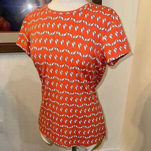 J. McLaughlin Orange/White Shell’s Graphic Women's Top Size Large